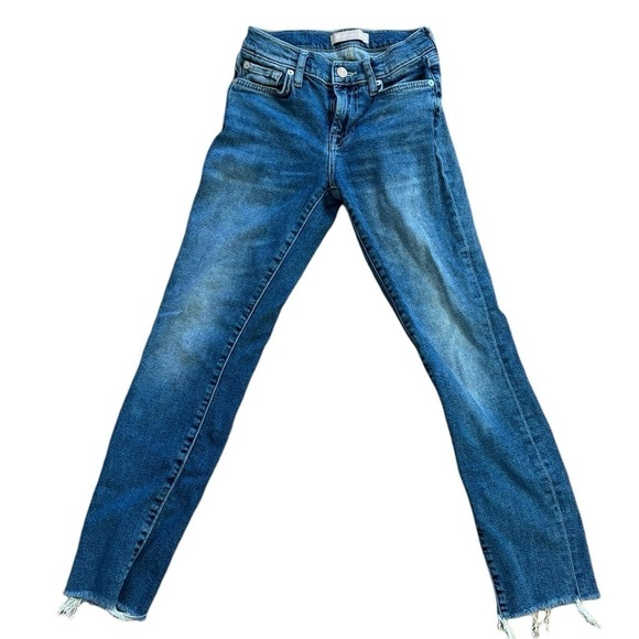 7 For All Mankind Roxanne Slim Straight Women's 25 Mid-Wash Blue Jeans Distress - Picture 1 of 8